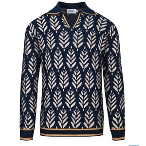 NEW Oxknit Mens Retro Medium 60s 70s Long Sleeve Cotton Sweater Navy
